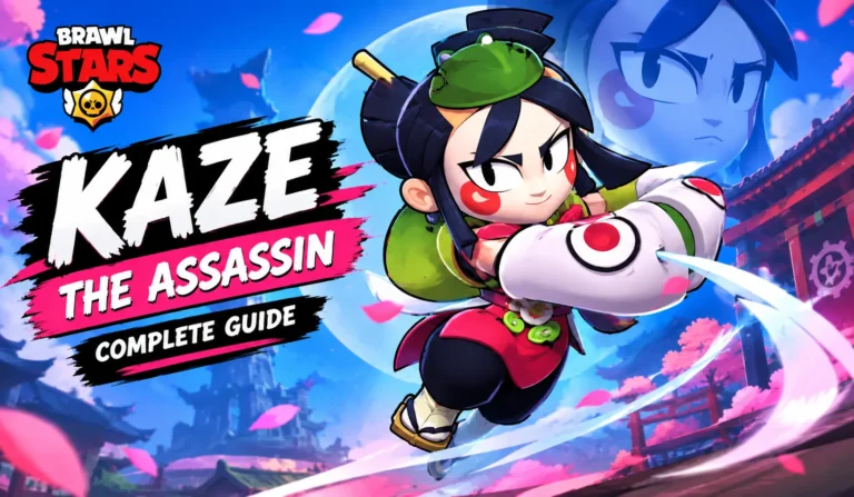 Kaze Brawl Stars Assassin character in a cherry blossom battle scene